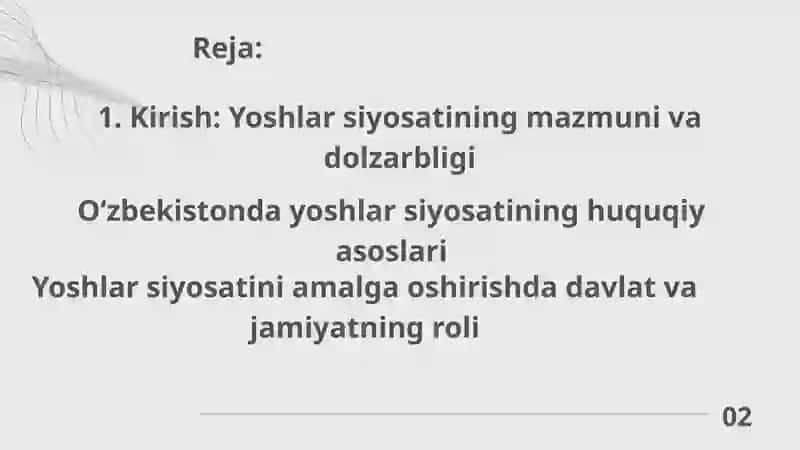 Oʻzbekistonda yoshlar siyosati va uning ahamiyati. Barkamol avlodni tarbiyalashning asosiy yoʻnalishlari 2