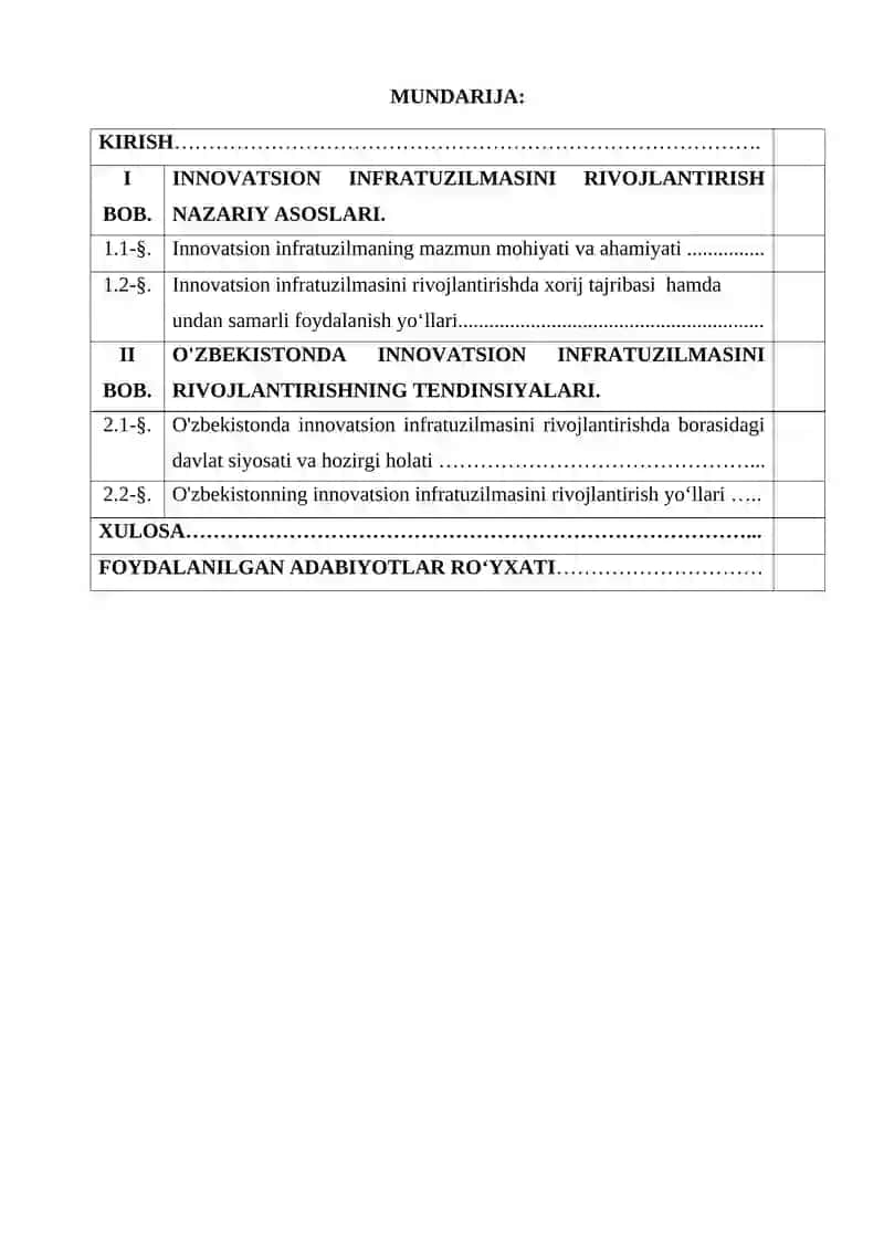 “O‘zbekistonning innovatsion infratuzilmasini rivojlantirish istiqbollari va strategiyalari” mavzusida ilmiy ish 2