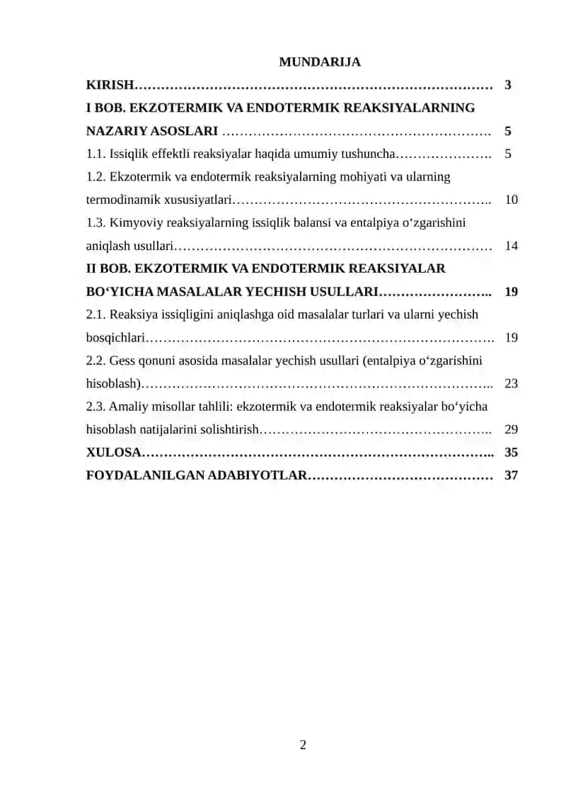 EKZOTERMIK VA ENDOTERMIK REAKSIYALAR BOʻYICHA MASALALAR YECHISH USULLARI 2