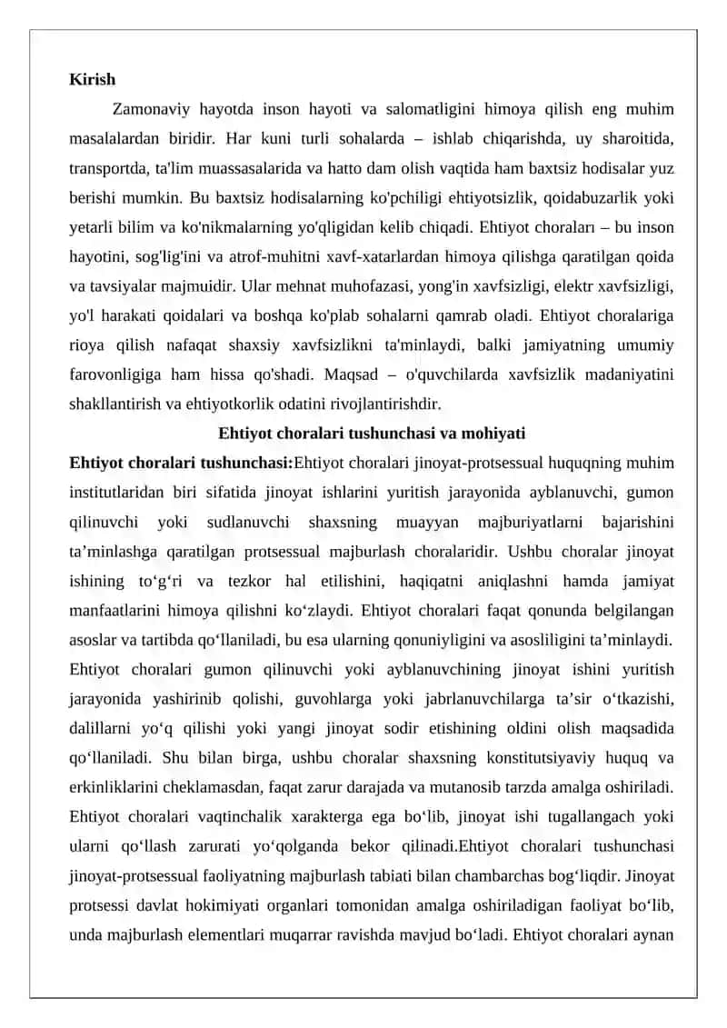 Ehtiyot choralari tushunchasi va turlari 2