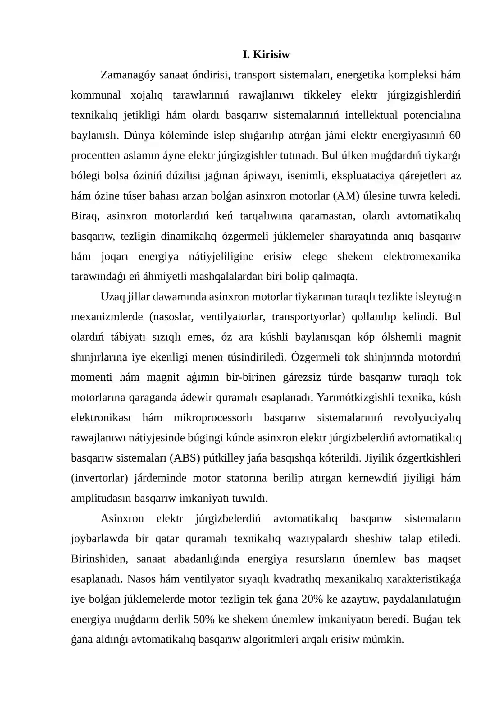 Asinxron elektr júrgiziwlerdiń avtomatikalıq basqarıw sistemaların modellestiriw 2