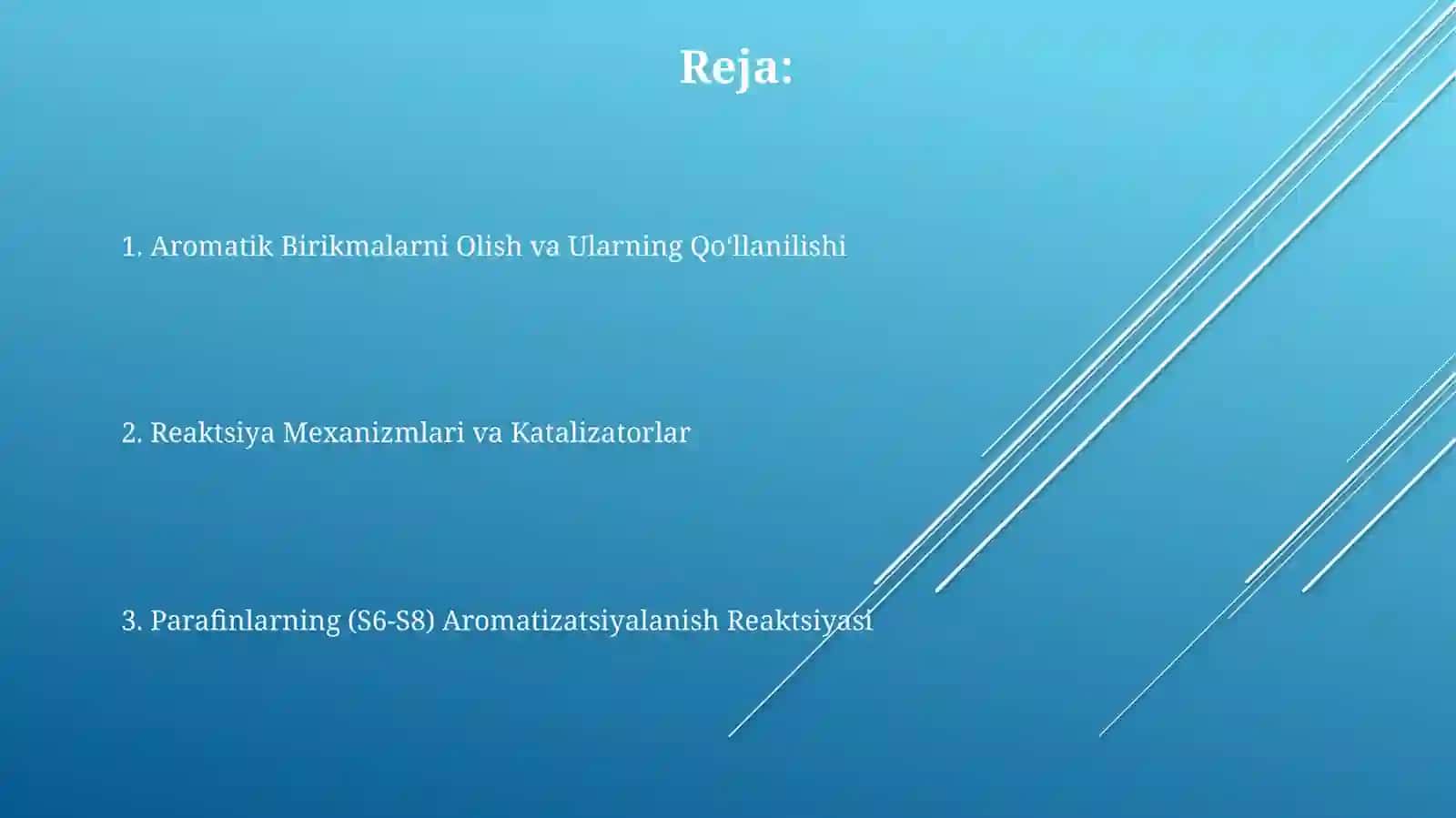 Neft tarkibidagi parafinlarni (C6-C8) aromatlash reaksiyasi 2