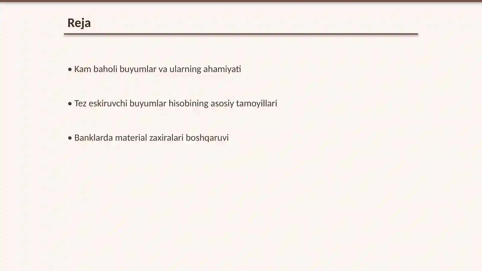 Banklarda kam baholi va tez eskiruvchi buyumlar hamda boshqa material zaxiralari hisobi 2