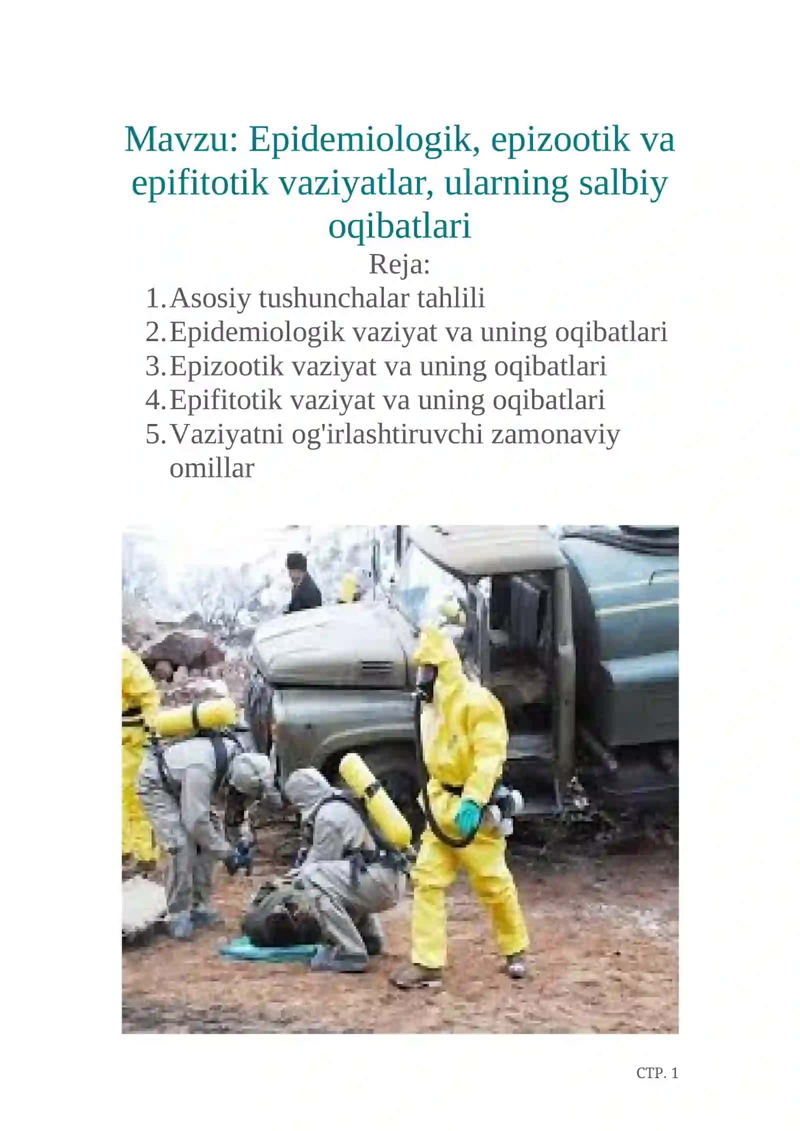 Epidemiologik, epizootik va epifitotik vaziyatlar, ularning salbiy oqibatlari 2