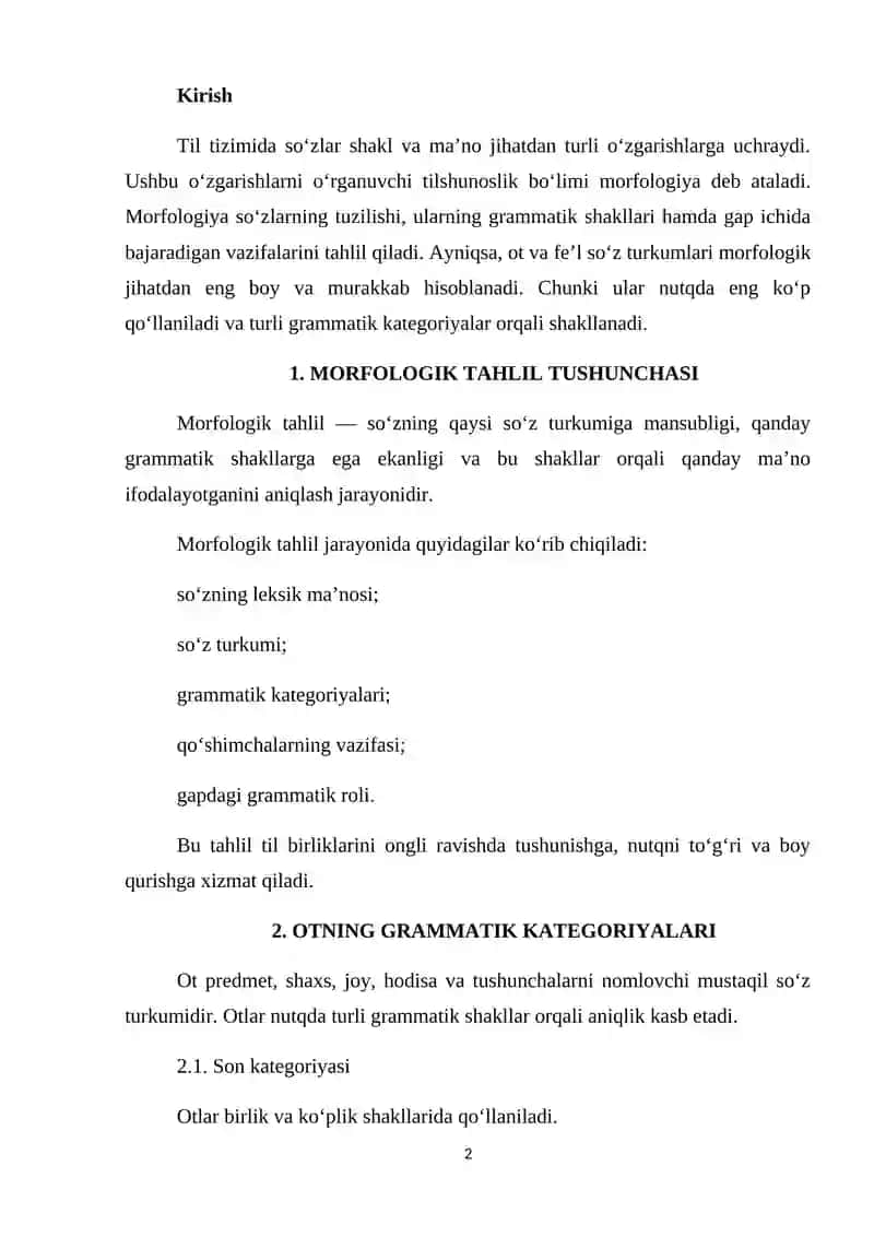 MORFOLOGIK TAHLIL: OT VA FE’LNING GRAMMATIK KATEGORIYALARI 2