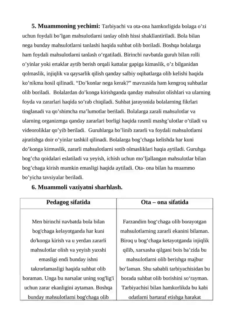 Muammoli vaziyat va javoblar blankasi. 2
