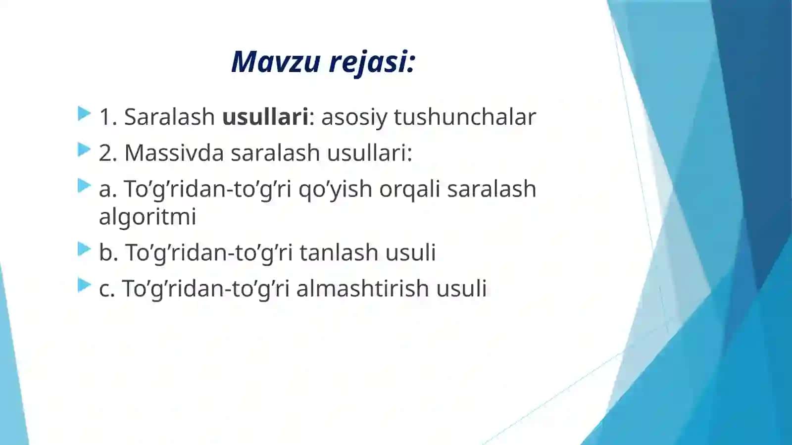 Saralash usullari 2