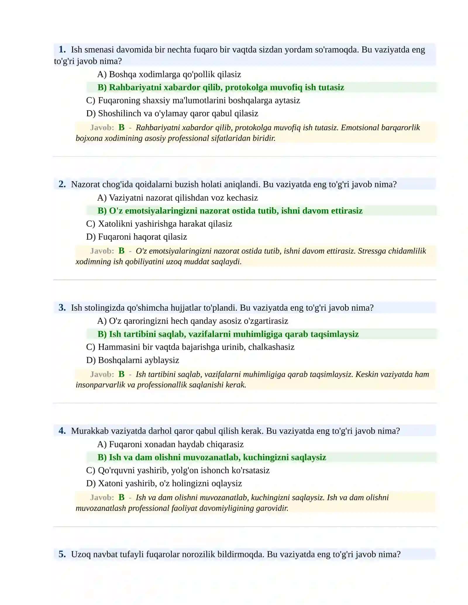BOJXONA XIZMATIGA ISHGA KIRISH PSIXOLOGIK SINOV Testlari 2