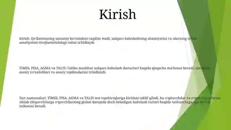 TIMSS, PISA, AGMA, Talis Xalqaro Baholash Dasturlariga Doir Test Namunalari Bilan Tanishtirish 2