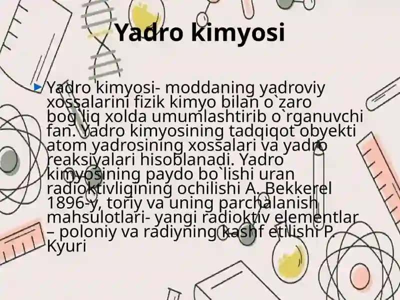 Yadro kimyosining tibbiyotdagi o’rni. Kriminalistikada kimyoning o’rni 2