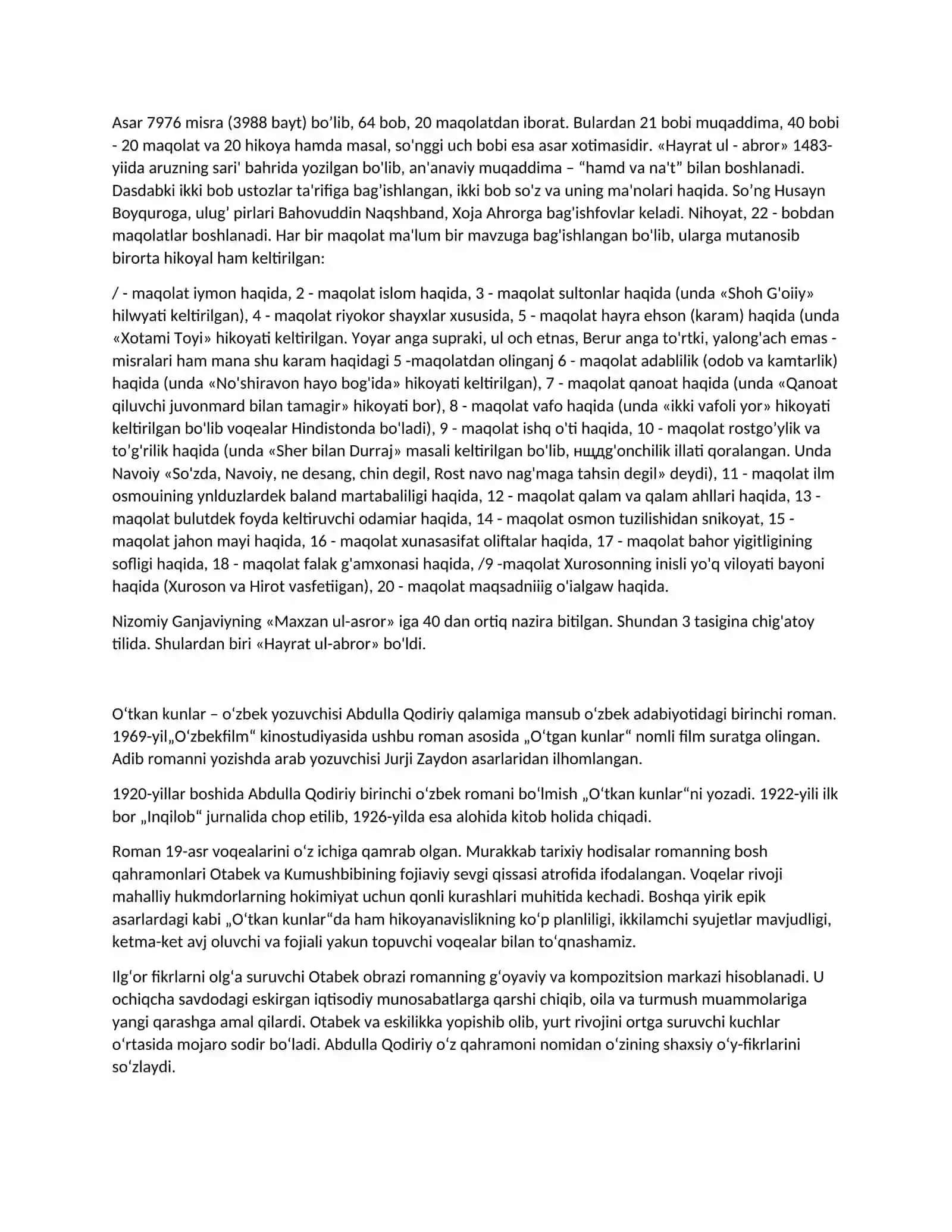 Mutolaa madaniyati va ifodali o’qish fanidan topshiriqkonspekti 2