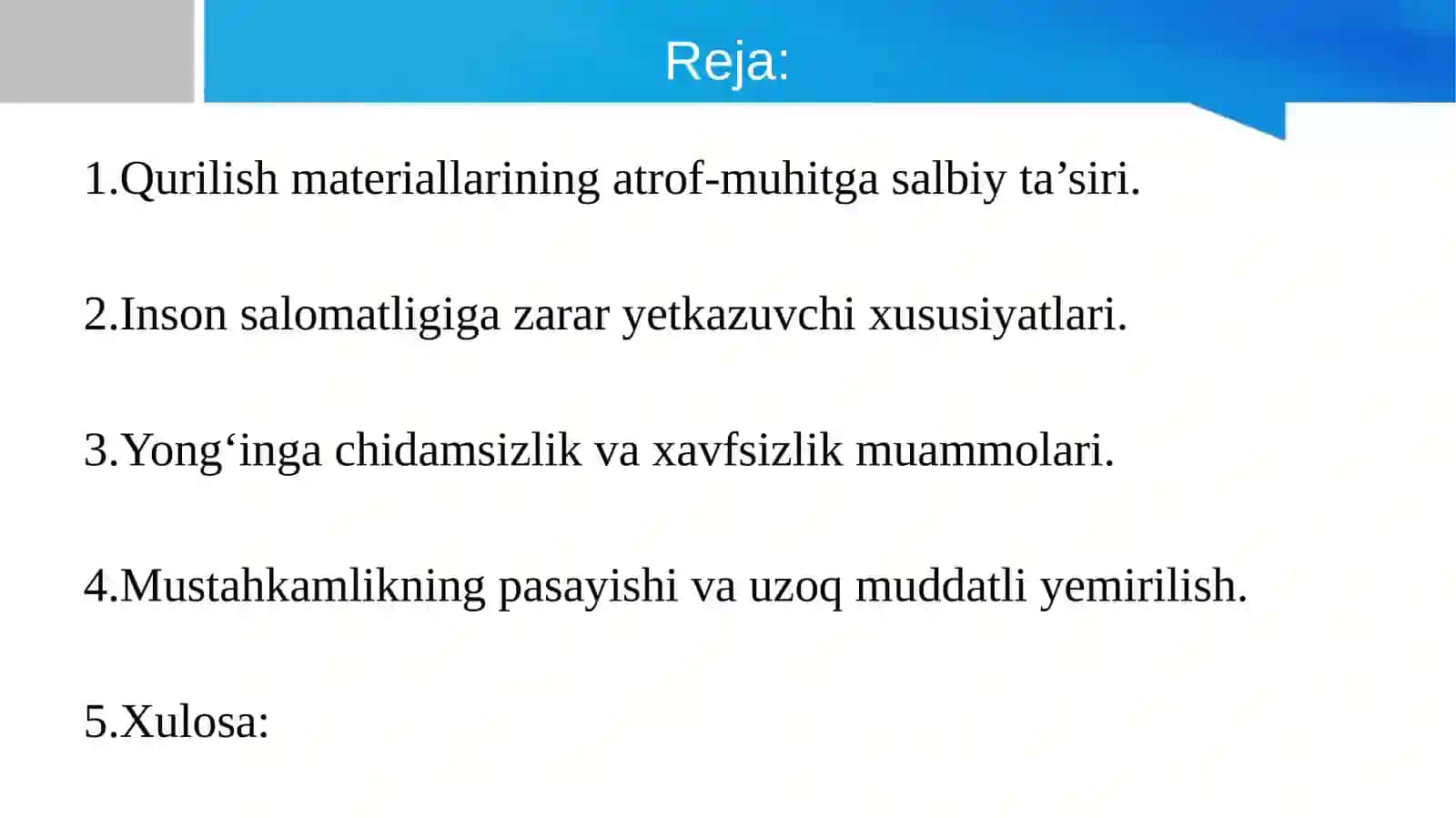 MUSTAQIL ISHQurilish materiallarining ba’zi bir salbiy xossalari 2