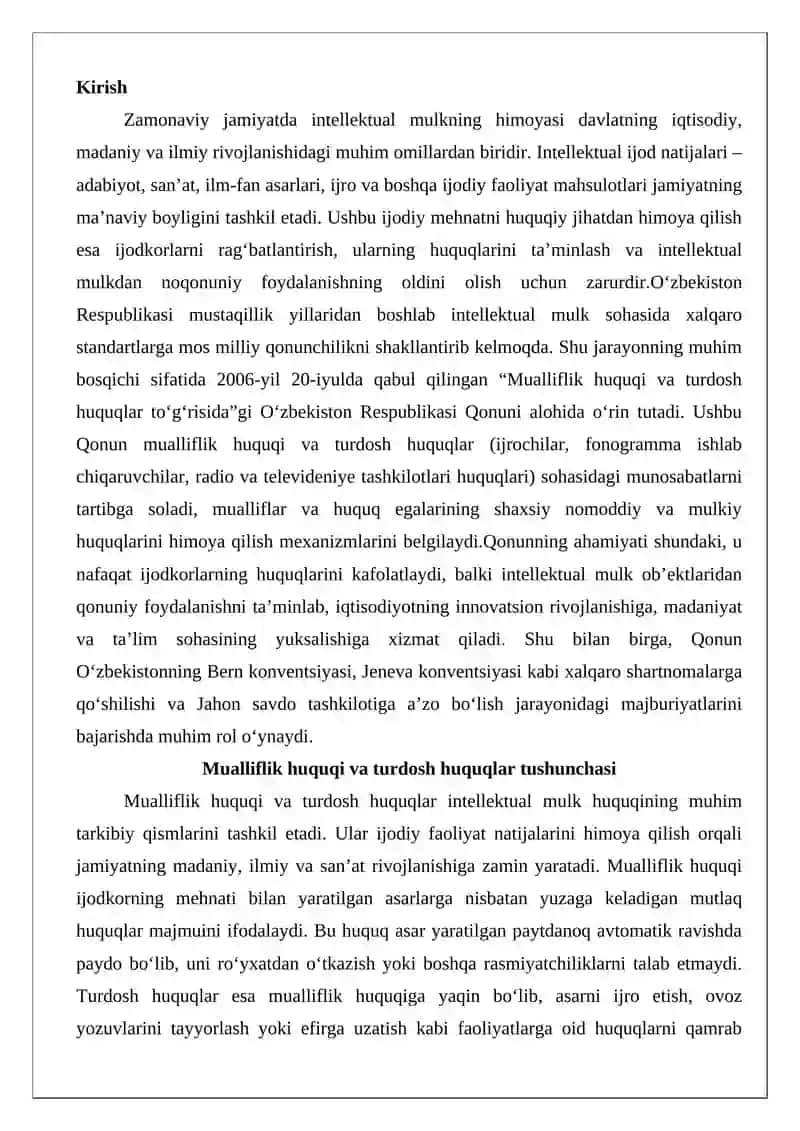 "Mualliflik huquqi va turdosh huquqlar to‘g‘risida”gi O‘zbekiston Respublikasi Qonuni va uning ahamiyati 2