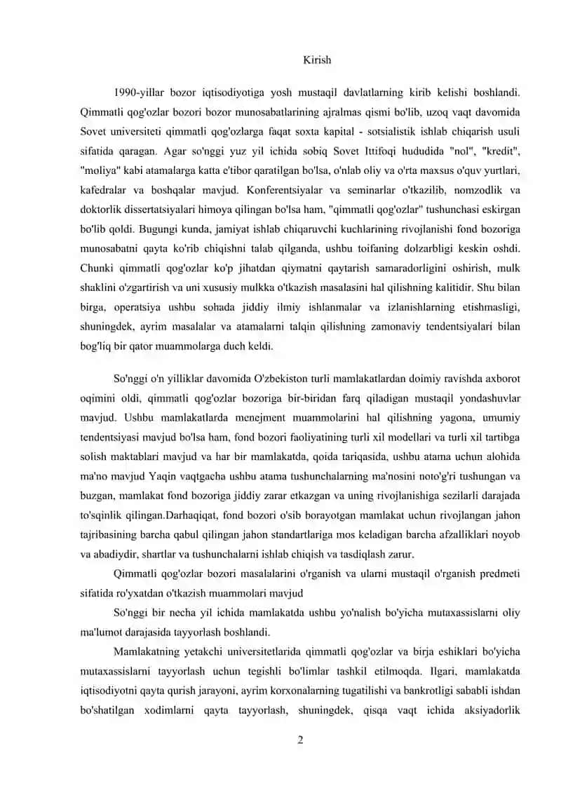 Qimmatli Qog’ozlar va Ularning Amal Qilishi 2