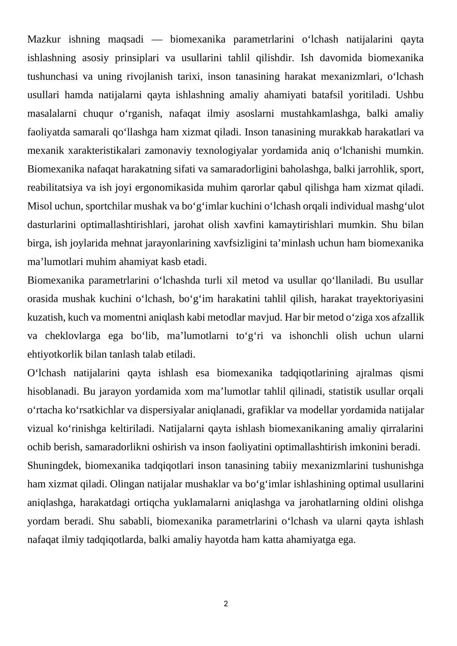 Biomexanika parametlarini o‘lchash natijalarini qayta ishlash 2