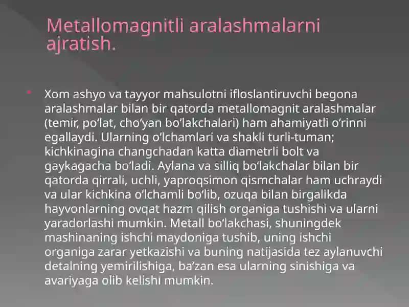 Omuxta yem ishlab chiqarishda elektromagnit ajratgichlardan foydalanish 2