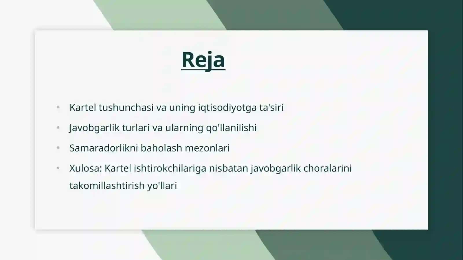 Kartel ishtirokchilariga nisbatan javobgarlik choralarining samaradorligi 2