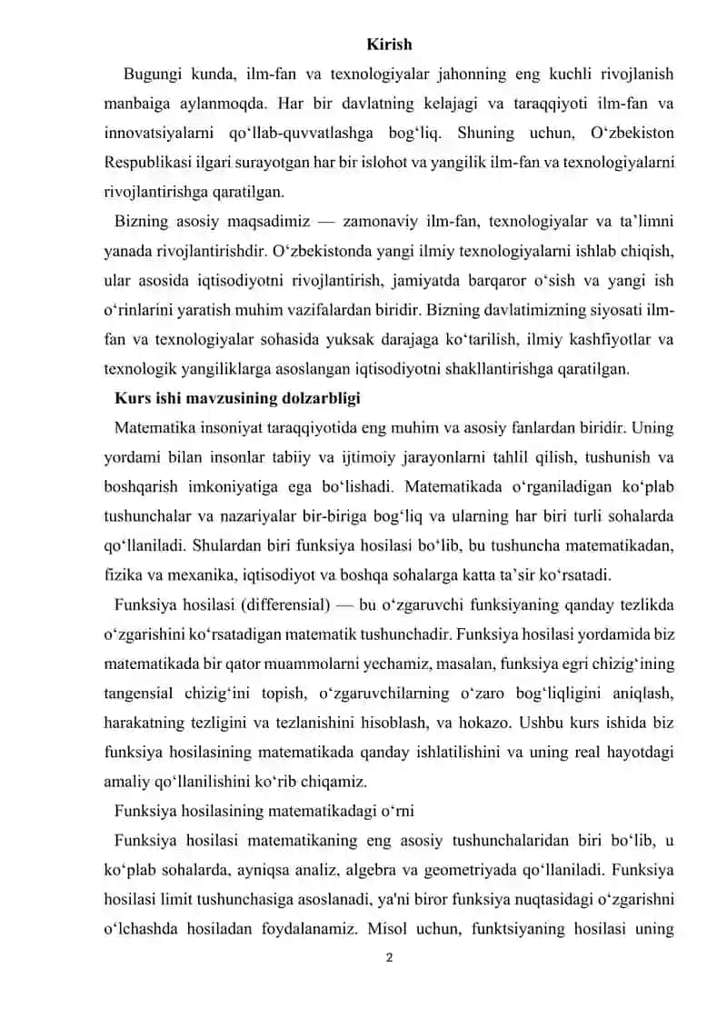 FUNKSIYA HOSILASI UNING GEOMETRIK VA MEXANIK MANOLARI 2