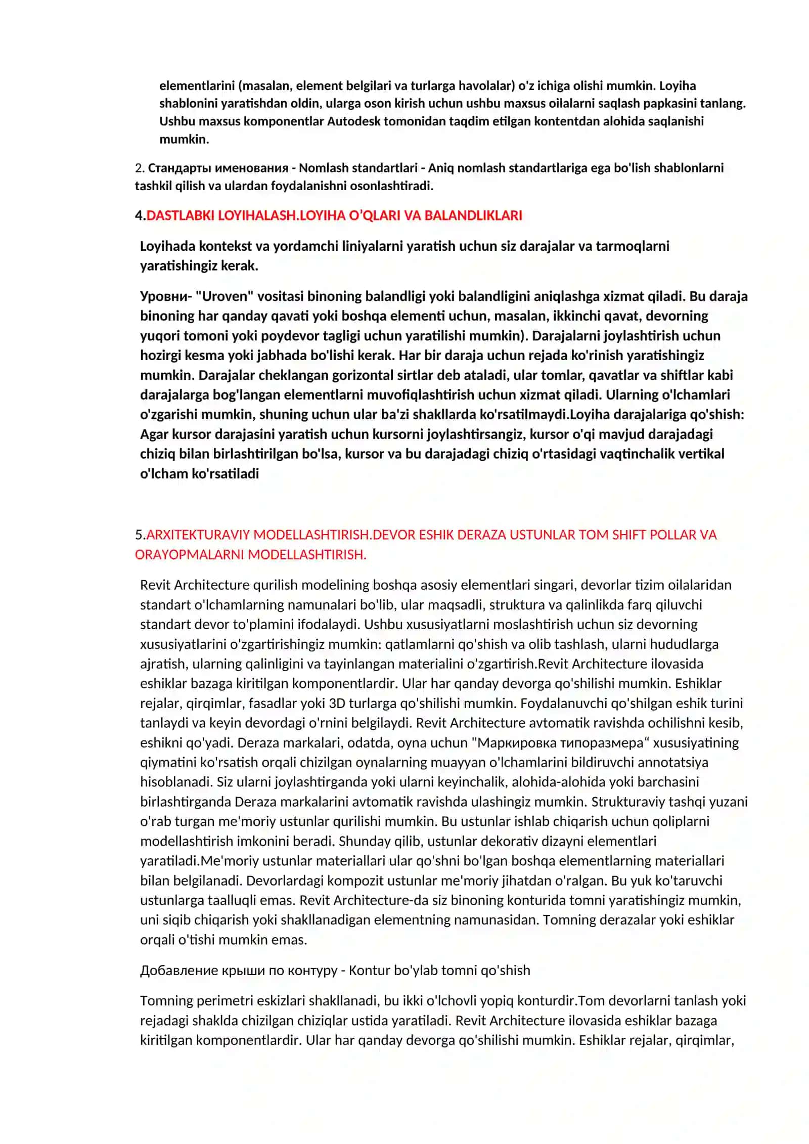 AUTODESK REVIT DASTURI INTERFEYSLARI.STANDAR 2