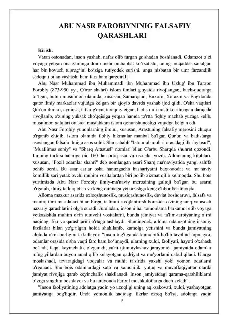 REFERAT, ABU NASR FAROBIYNINIG FALSAFIY QARASHLARI 2