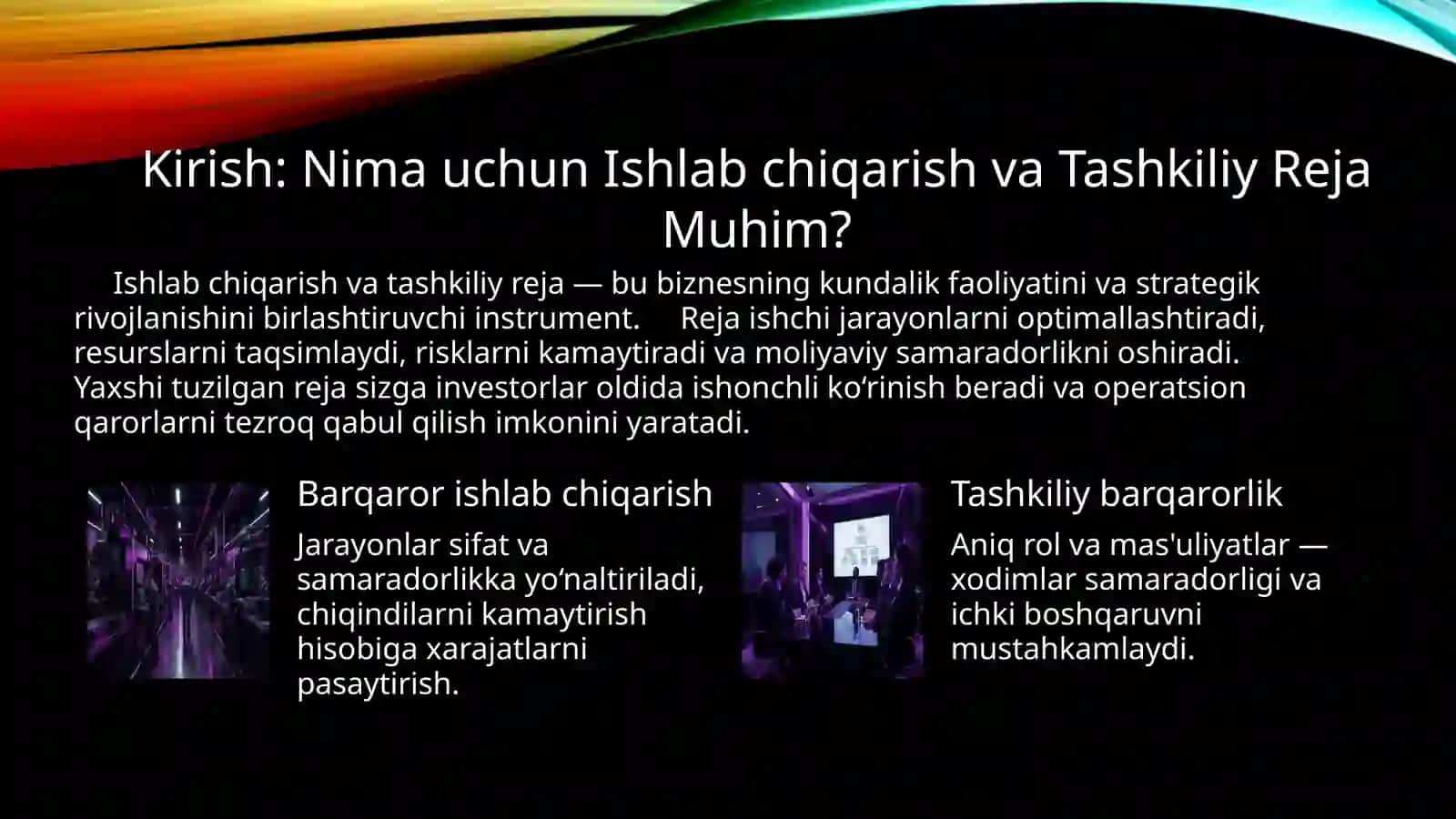 Ishlab chiqarish va tashkiliy reja 2