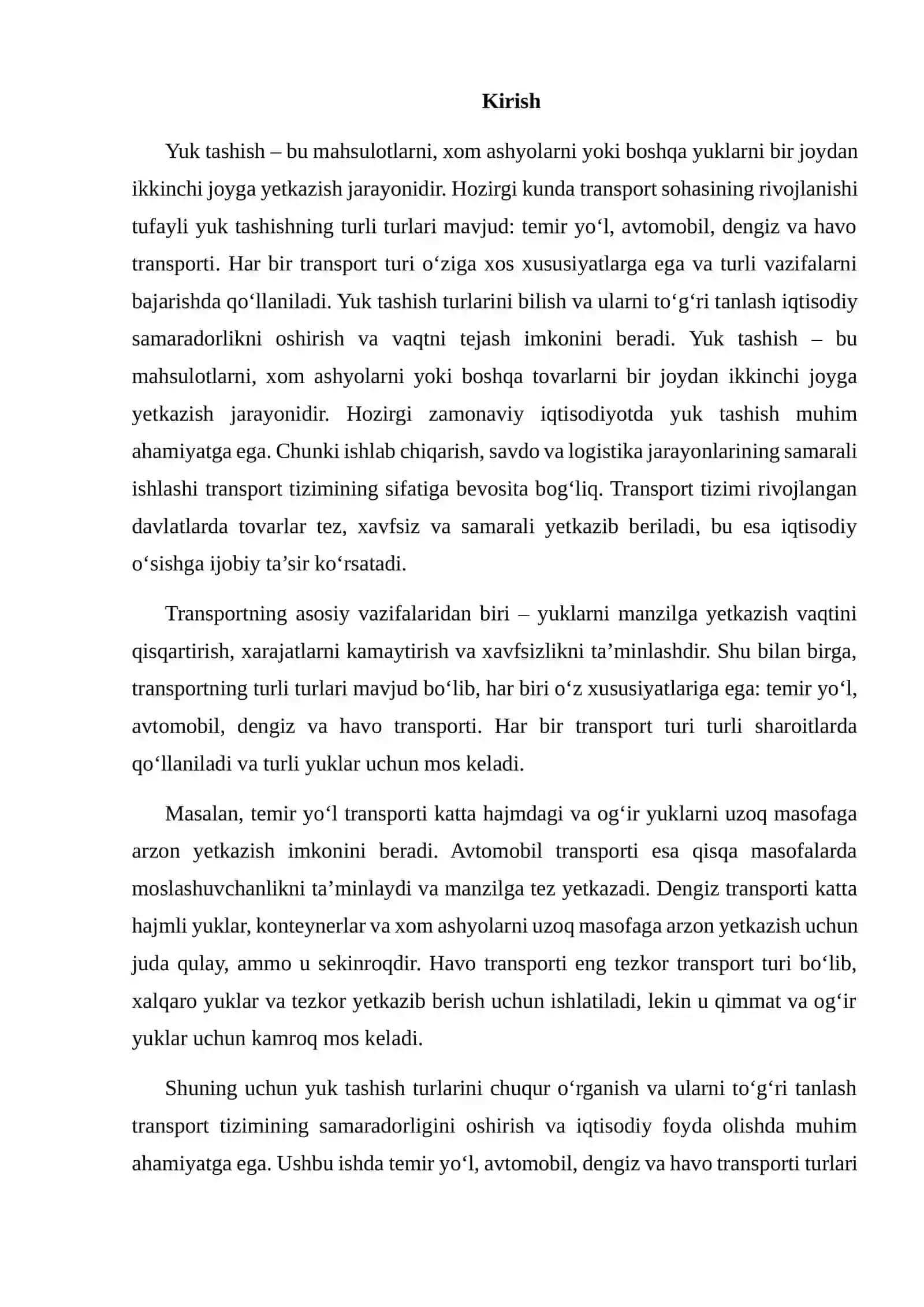 Yuk Tashish Turlari (Temir yo‘l, avtomobil, dengiz, havo) 2