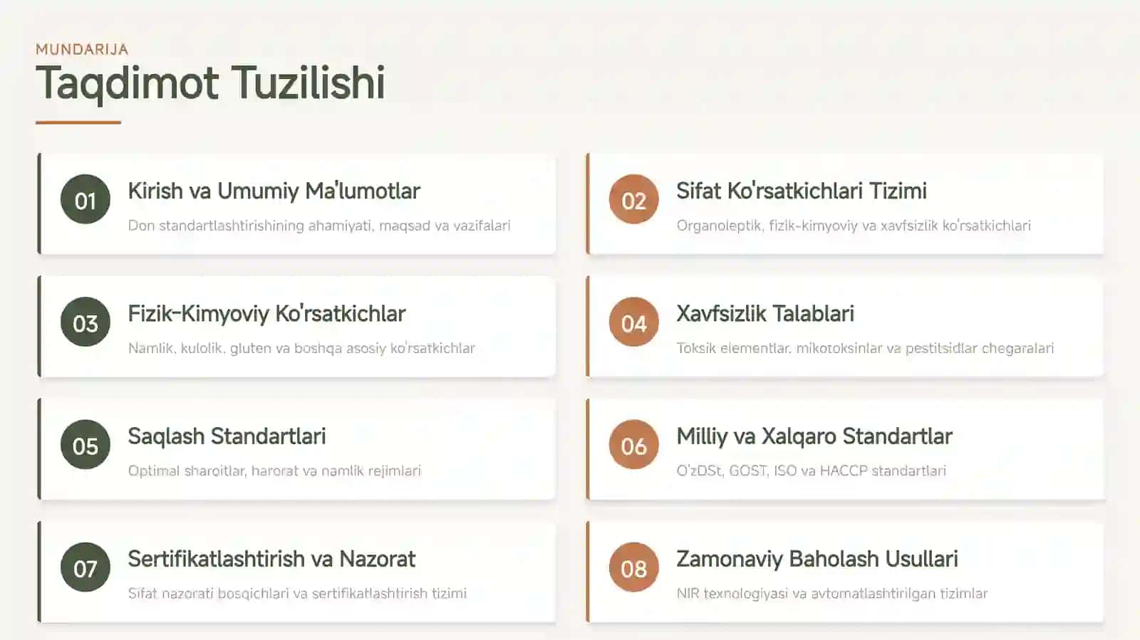 Don va Don Mahsulotlarini Standartlashtirish va Sifat Ko'rsatkichlari 2