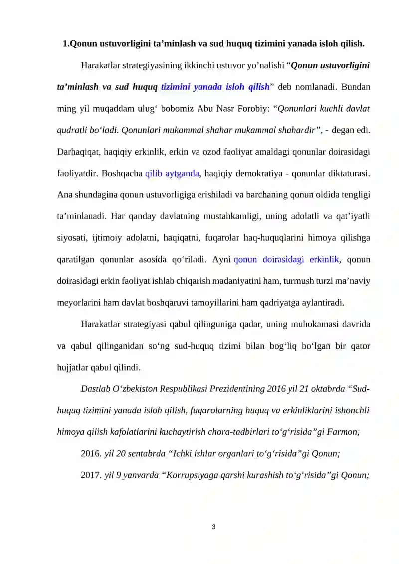 O'ZBEKISTON RESPUBLIKASIDA SUD - HUQUQ ISLOHOTLARINING O'ZIGA XOS BELGILARI VA KONSTITUTSIYAVIY SUD ISHINI TAKOMILLASHTIRISH MASALALARI 2