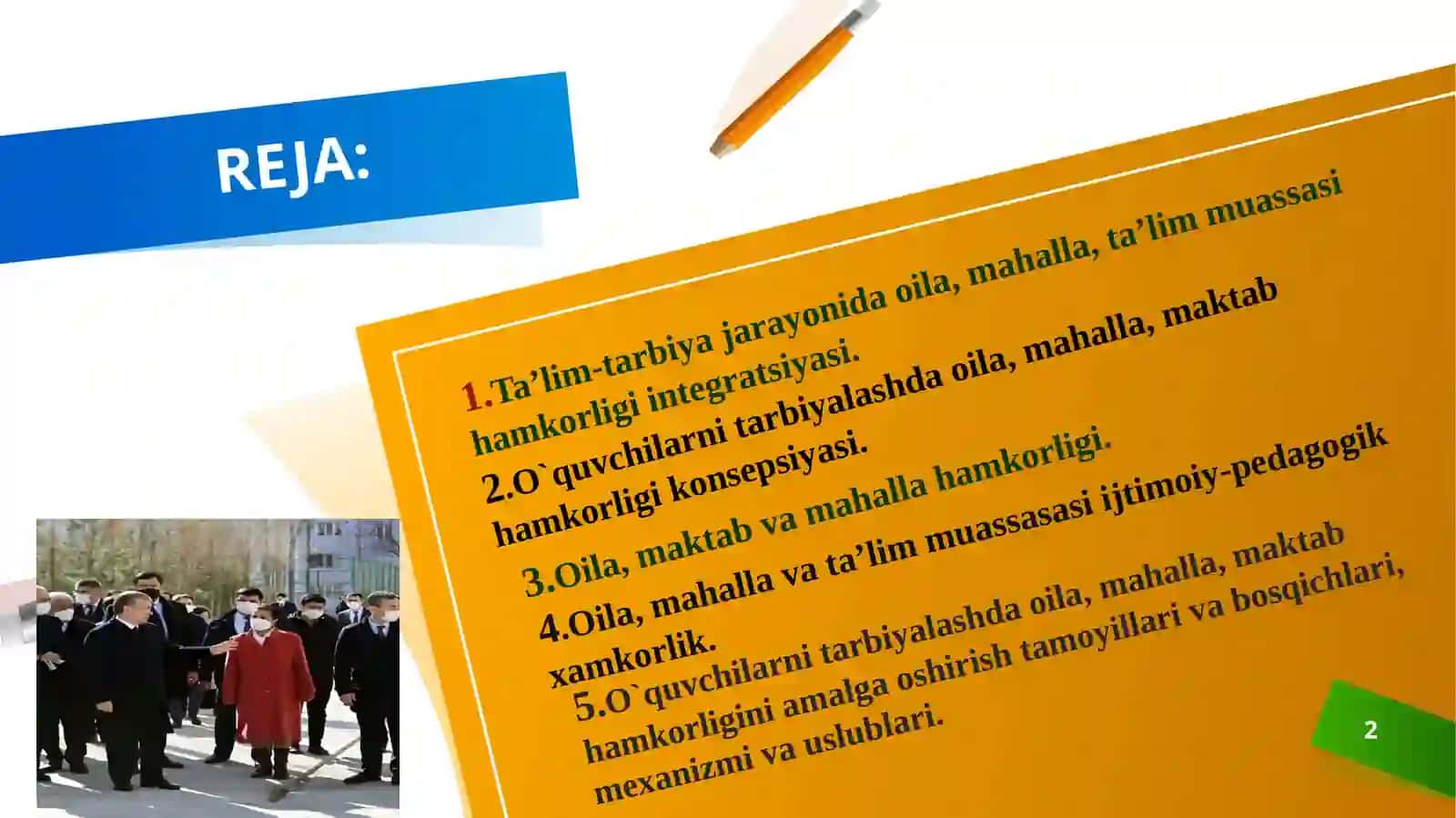 Oilaning mahalla va taʼlim muassasalari bilan hamkorligini kuchaytirish istiqbollari 2