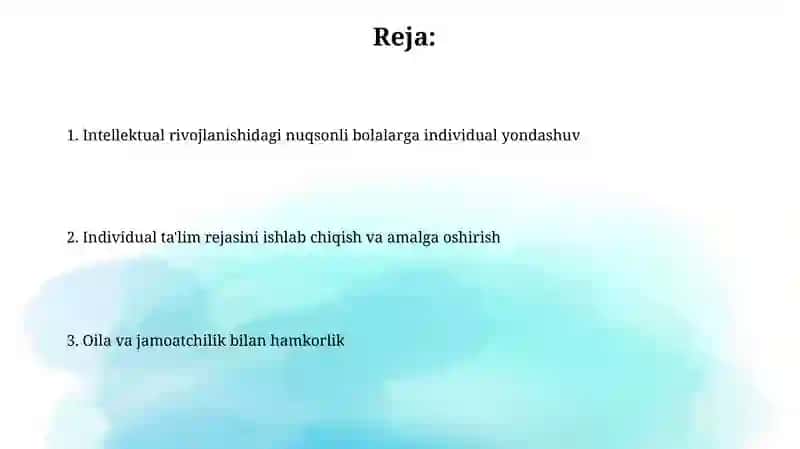 Intellektual rivojlanishda nuqsoni bor bolalarga individual yondashuv 2