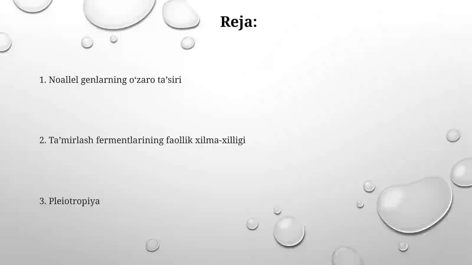 Reparatsiya fermentlarining faoliyatining xilmaxilligi. Noallel genlarning oʻzaro taʼsiri. Pleyotropiya 2