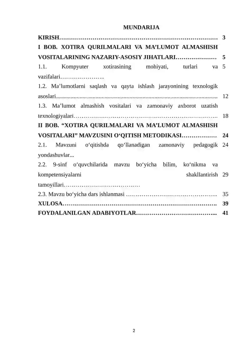 Xotira qurilmalari va ma’lumot almashish vositalari o‘qitish metodikasi 2