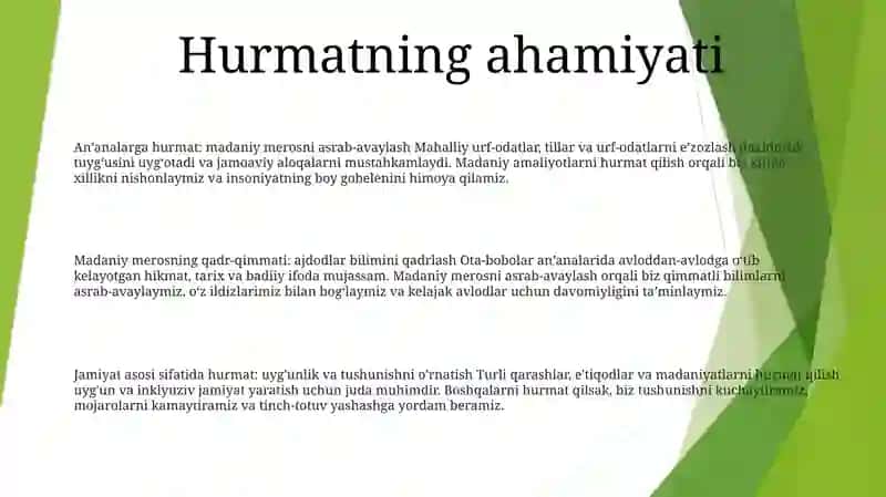 Mamlakat Aholisining Tili, Urf - Odatini Va Ananalarini Hurmat Qilish 2