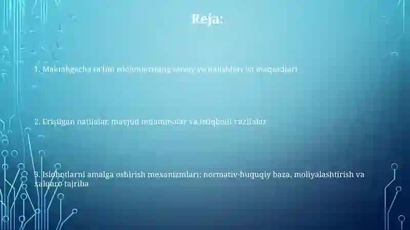 Maktabgacha taʼlim tizimidagi islohotlar 2