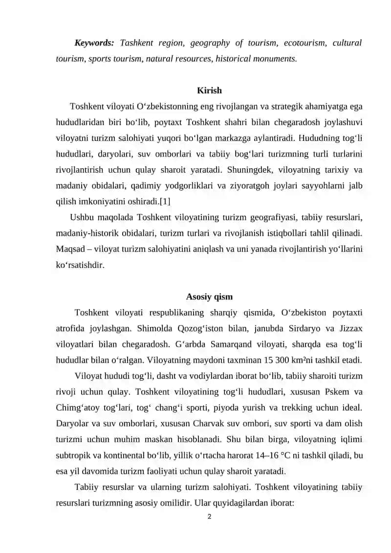 Toshkent Viloyati Turizm Geografiyasi 2