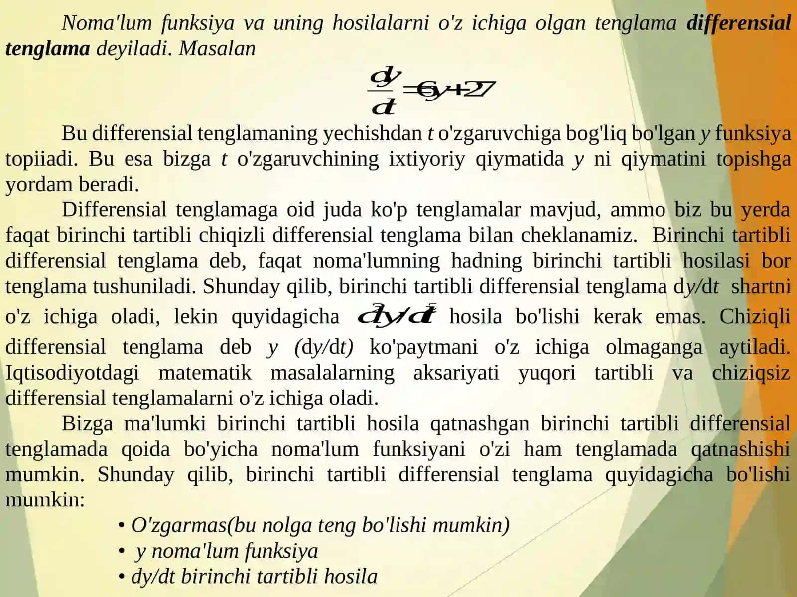 BIRINCHI TARTIBLI VA IKKINCHI TARTIBLI DIFFERENSIAL TENGLAMALAR 2