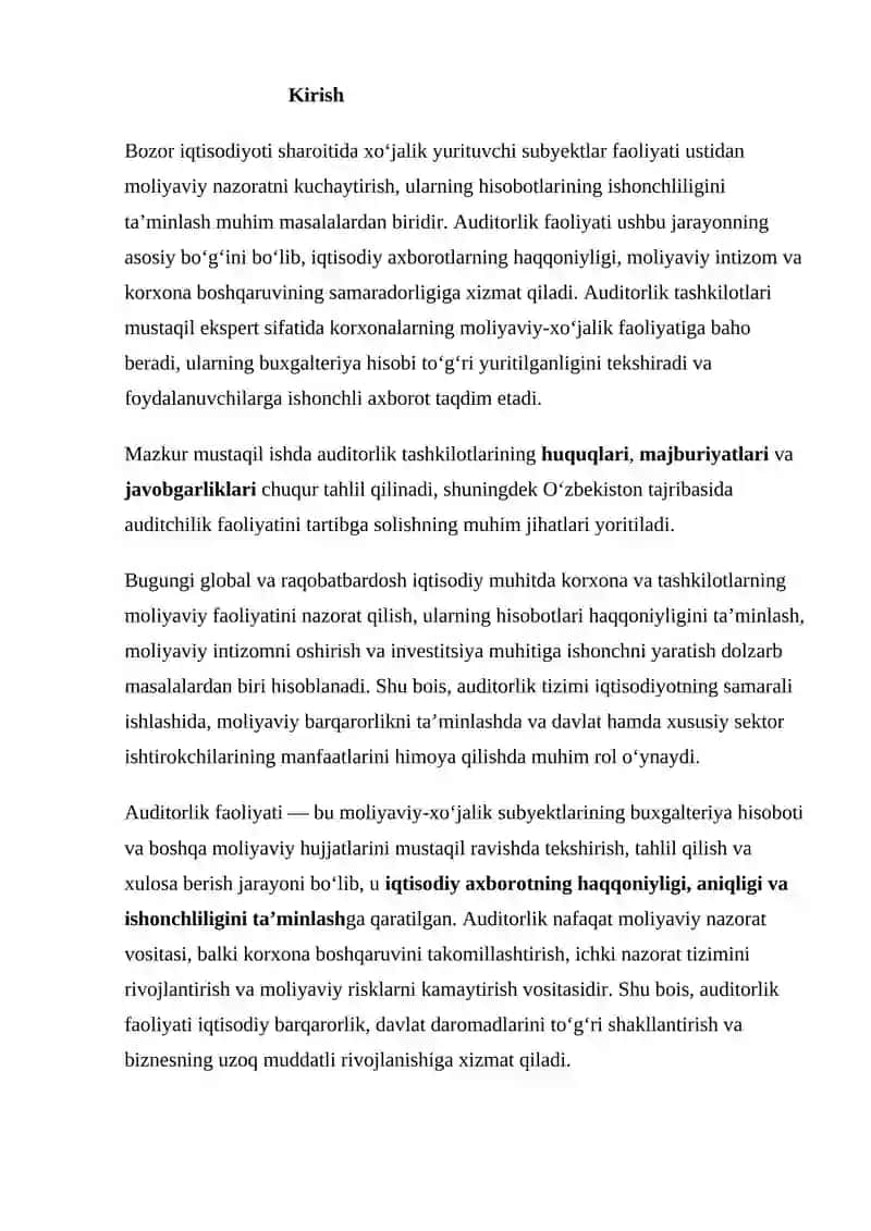 Auditorlik Tashkilotlarining Huquqlari, Majburiyatlari va Javobgarliklari 2