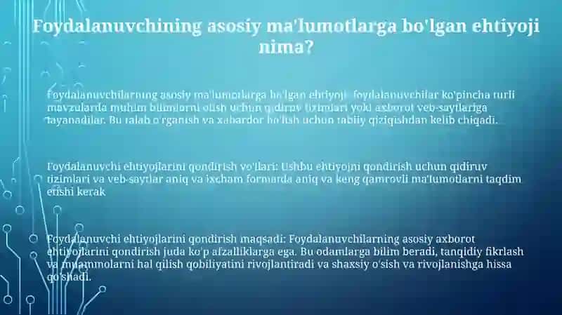 Foydalanuvchilarning Asosiy Ma’Lumotlarga Bo’Lgan Extiyojini Qondirish Yo’Llari Va Maqsadi. 2