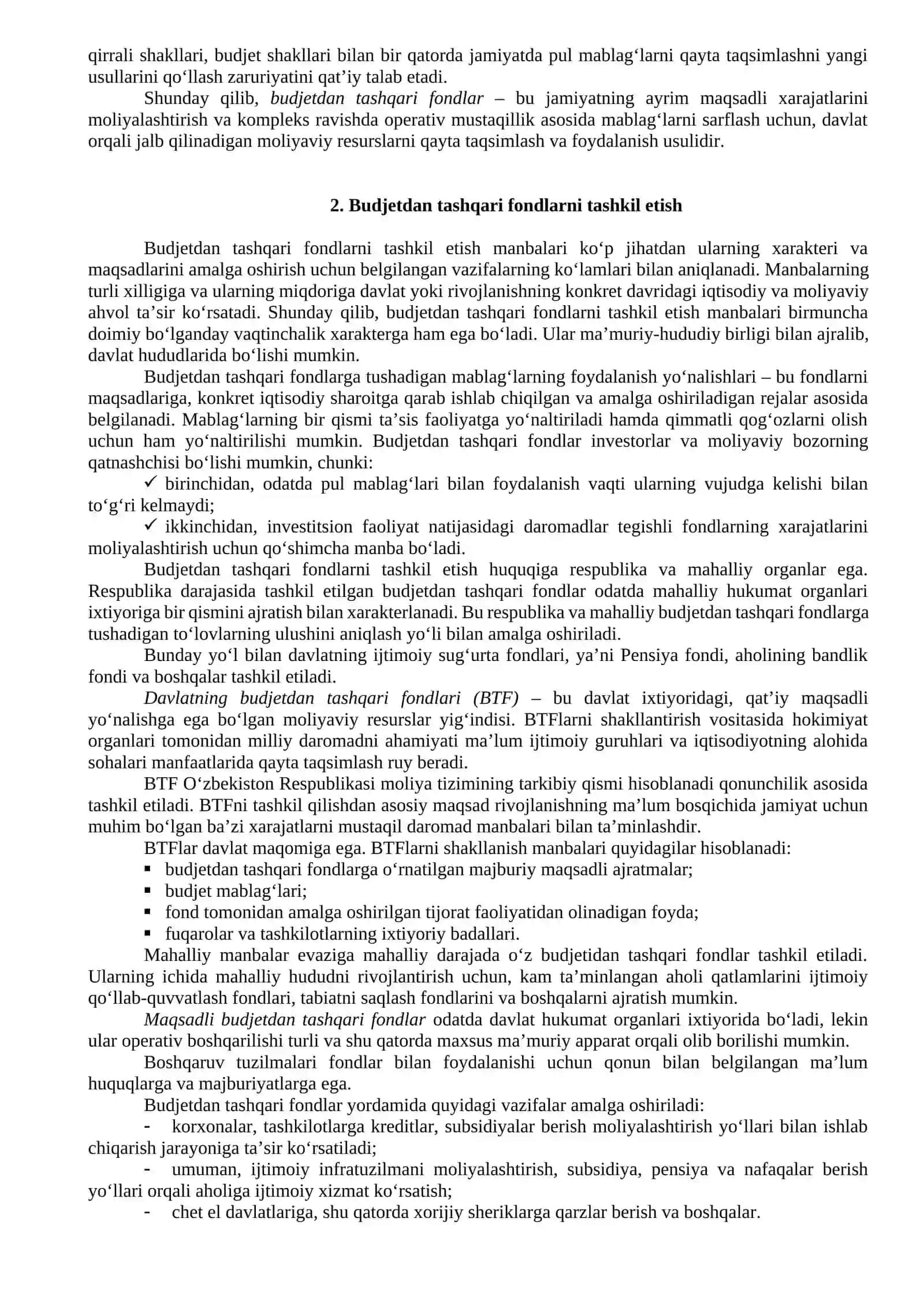 Davlatning budjetdan tashqari maqsadli pul fondlari va davlat krediti 2
