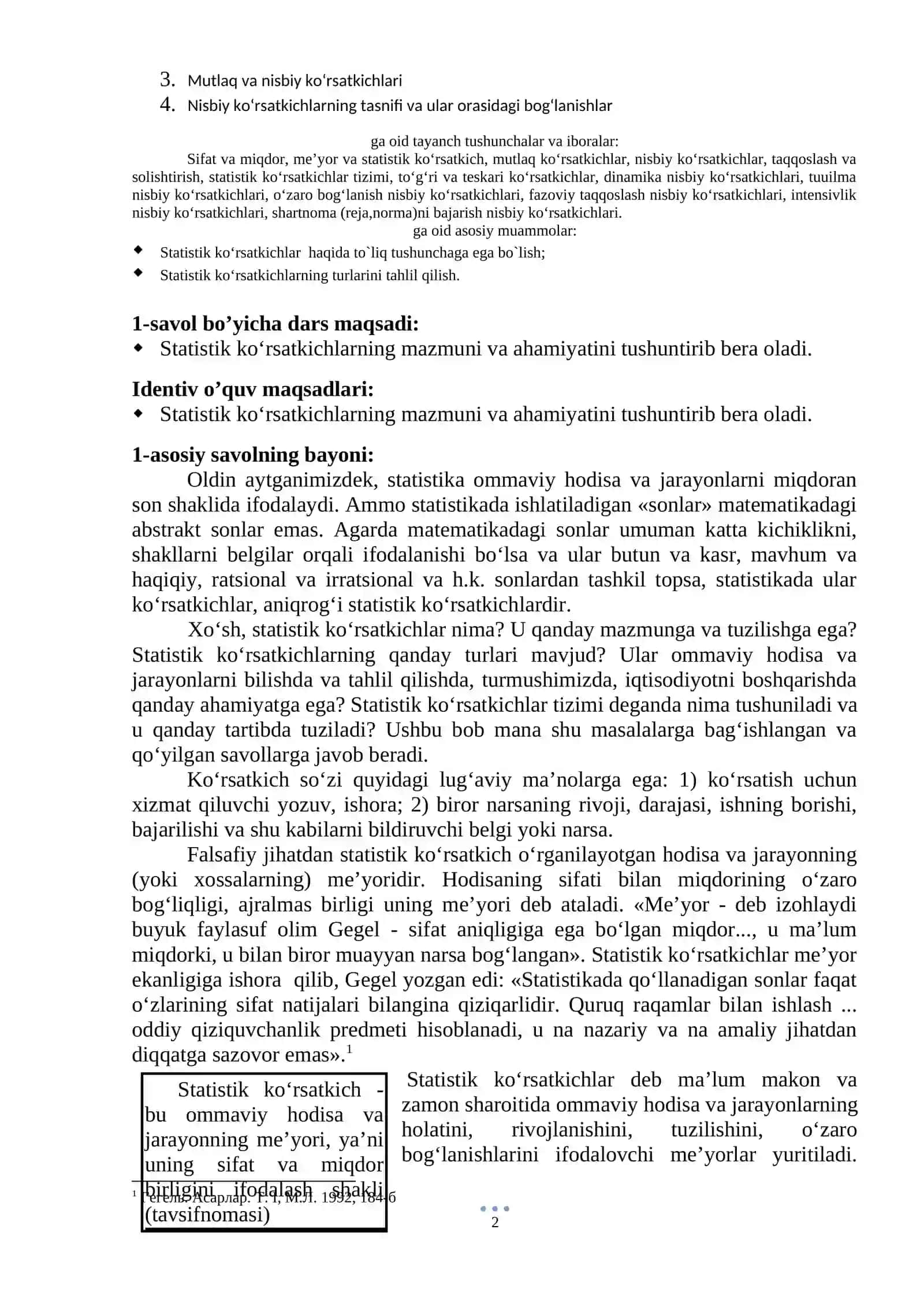 STATISTIK KO‘RSATKICHLAR 2