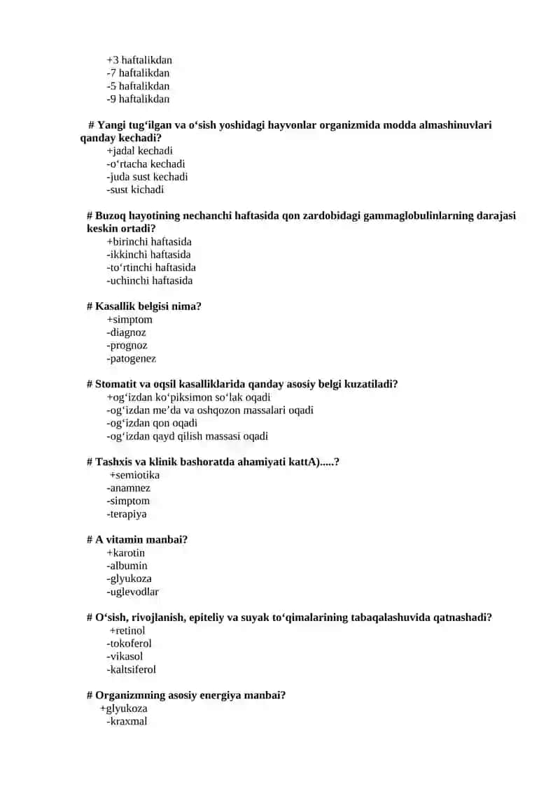 Ichki yukumsiz kasalliklar fanidan Testlar 2