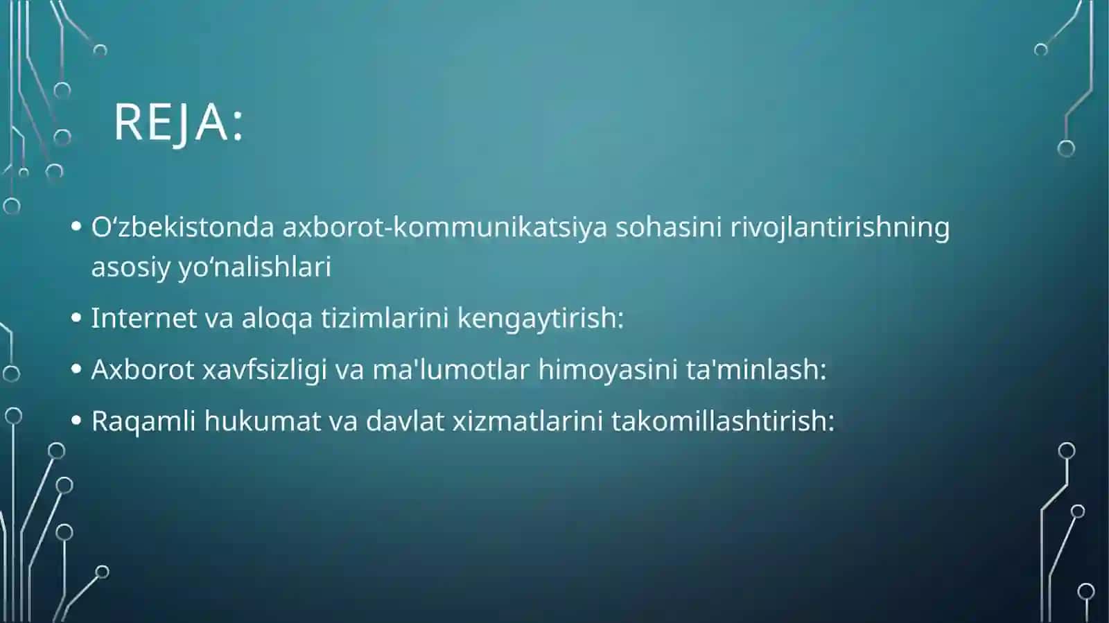 O‘zbekistonda axborot kommunikatsiya sohasini rivojlantirishning asosiy yo‘nalishlari 2