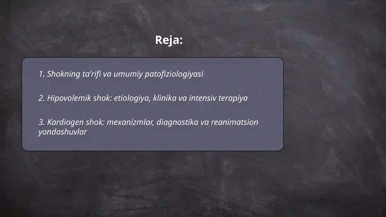 Shok turlari va bunda intensiv terapiya ôtkazish 2