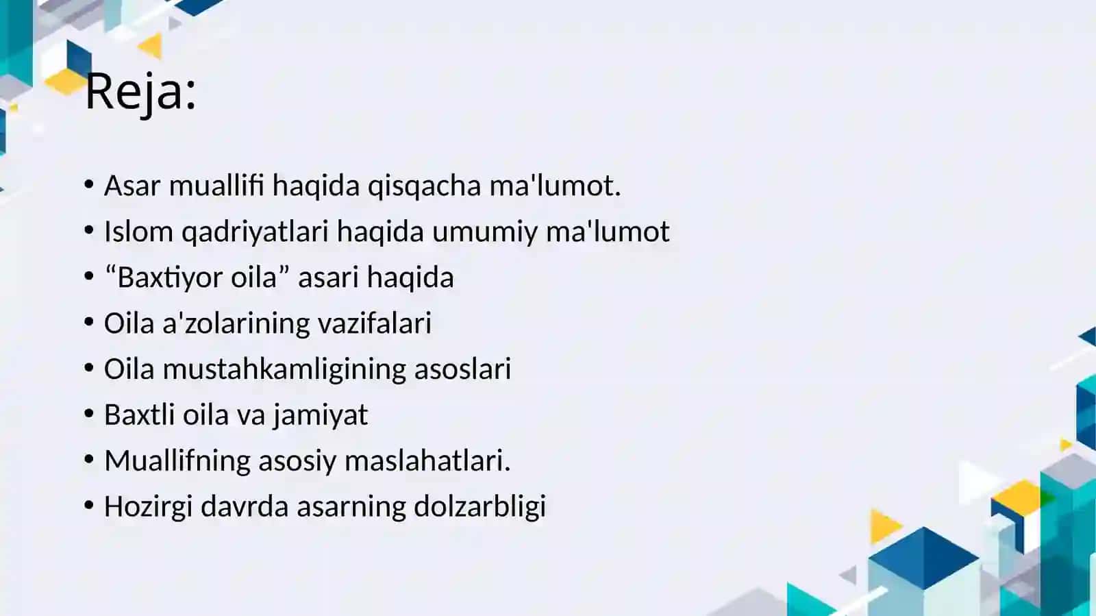 Shayx Muhammad Sodiq Muhammad Yusufning " Baxtiyor Oila" asarida islom qadriyatlarini talqin 2