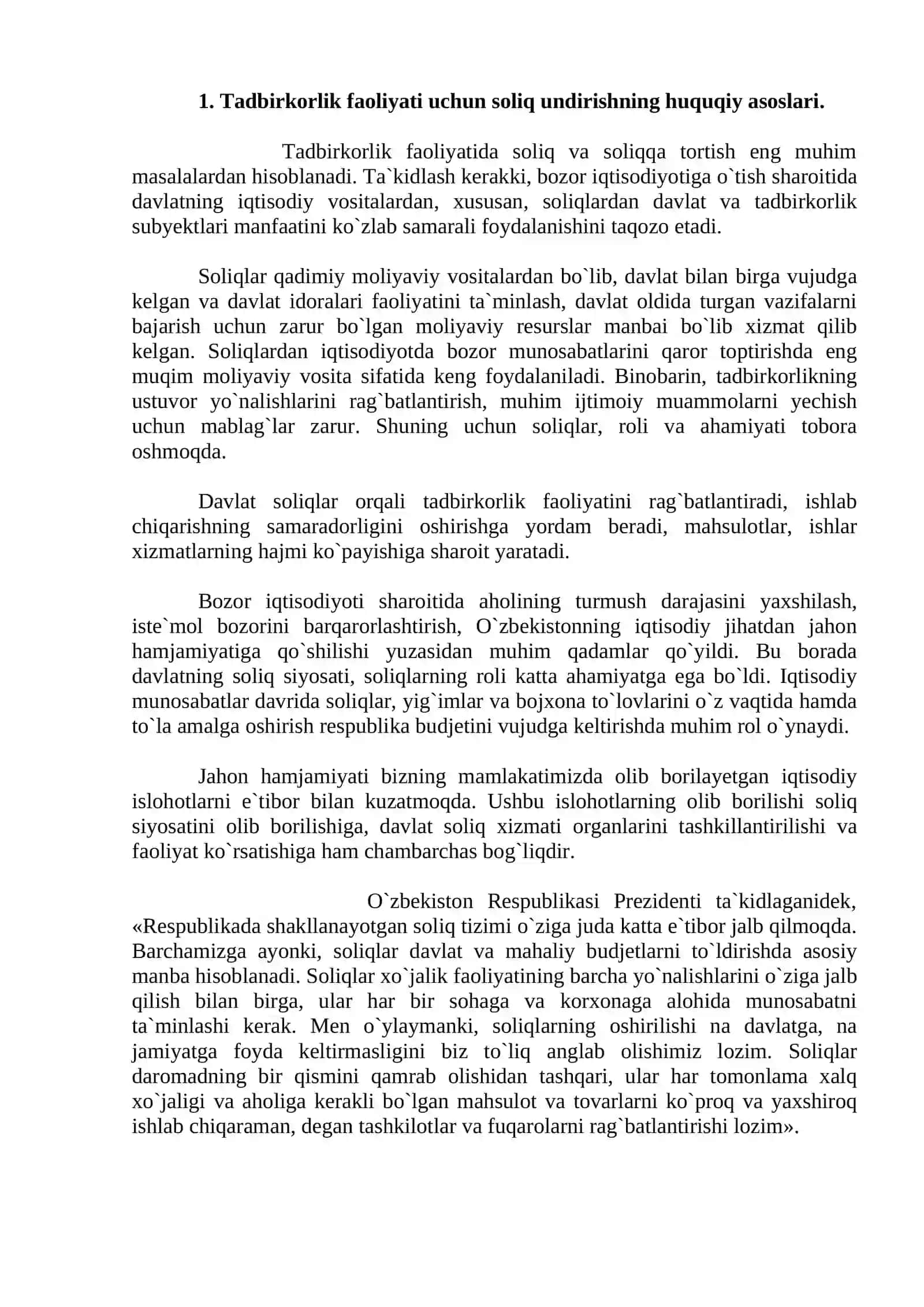 Tadbirkorlik faoliyati uchun soliq undirishning huquqiy qoidalari 2