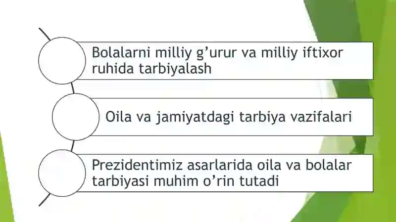 Prezidentimiz asarlarida oila va oilada bolalar tarbiyasiga munosabat. Bolalarni milliy g’urur va milliy iftixor ruhida tarbiyalash 2