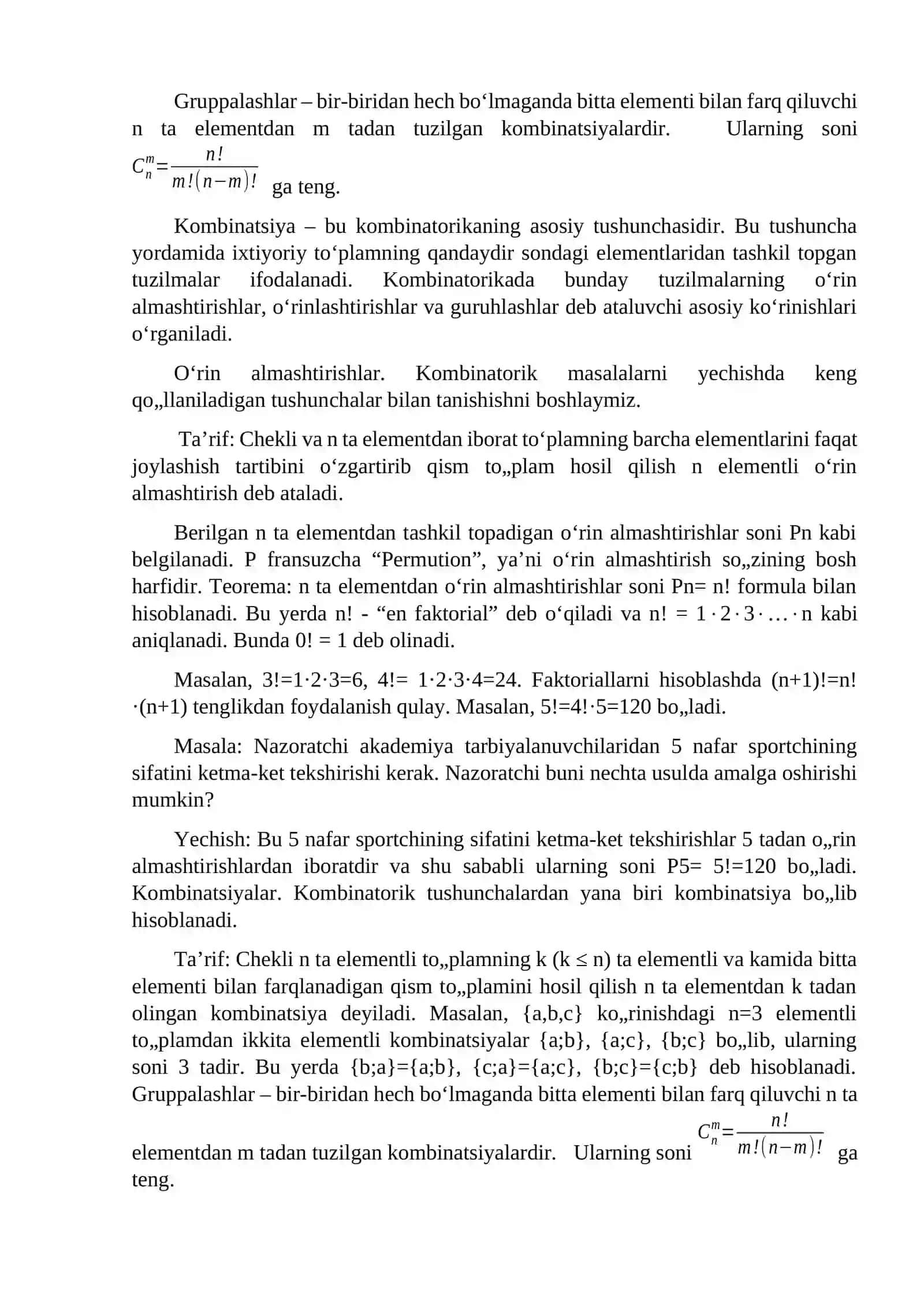 KOMBINATORIKA ELEMENTLARI.NYUTON BINOMI 2