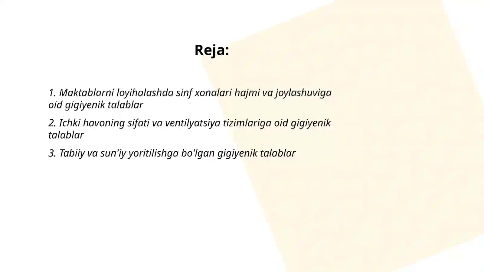 Maktablarni loyihalashga bo'lgan gigiyenik talablar 2