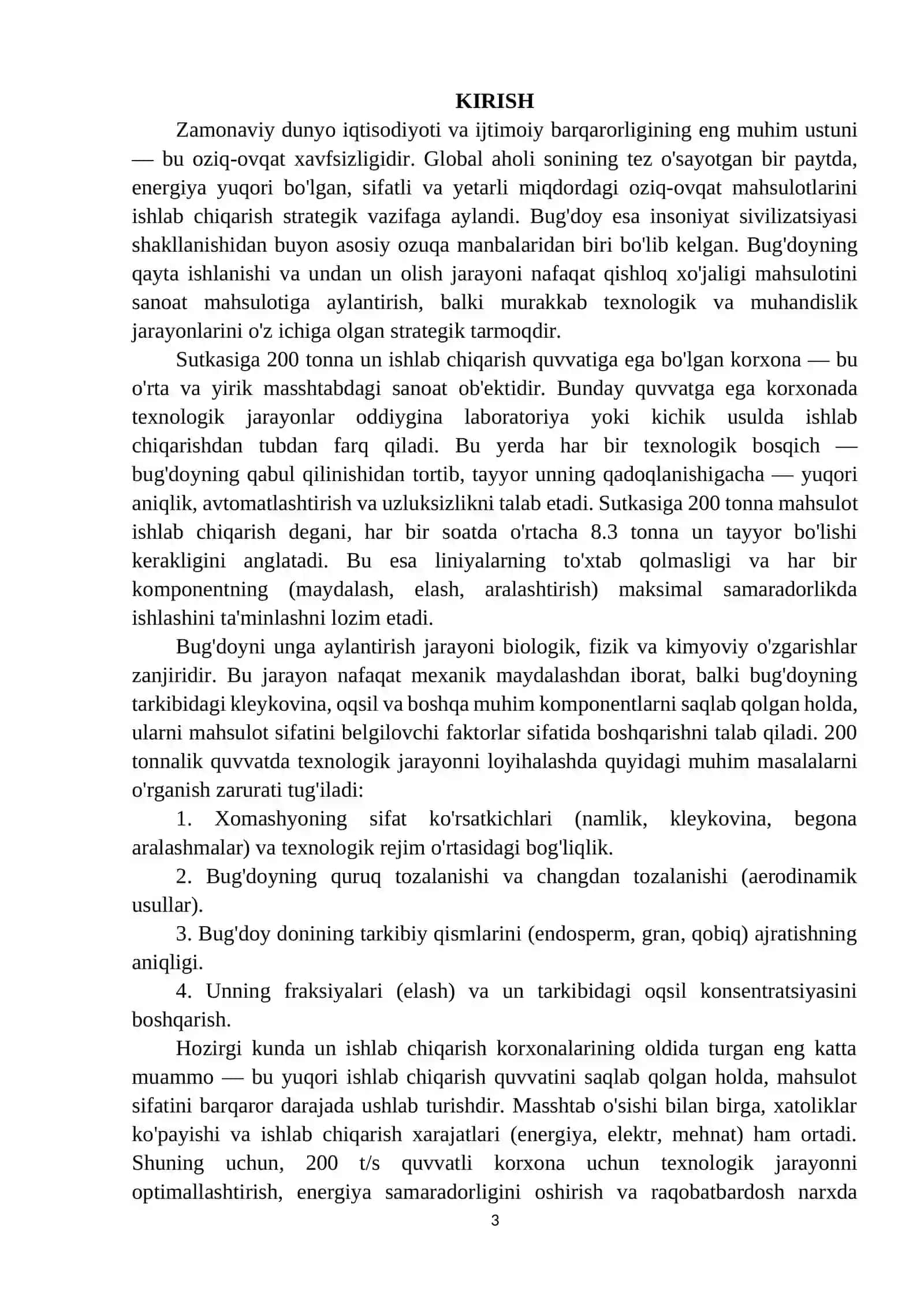 Sutkasiga 200 t/s unumdorlik dagi bug'doyni qayta ishlash va un ishlab chiqarish texnologiyasi 2