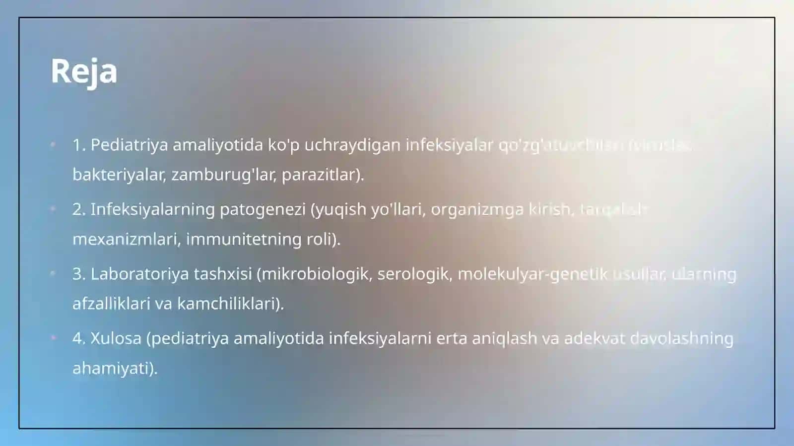 Pediatriya amaliyotda ko’p uchraydigan infeksiyalar qo’zg’atuvchilari, patogenez, laboratoriya tashhisi 2